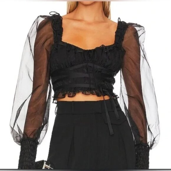 NWT For Love & Lemons Gabrielle Crop Top Whimsigoth Organza Fairy Gothicumbia - Picture 2 of 9